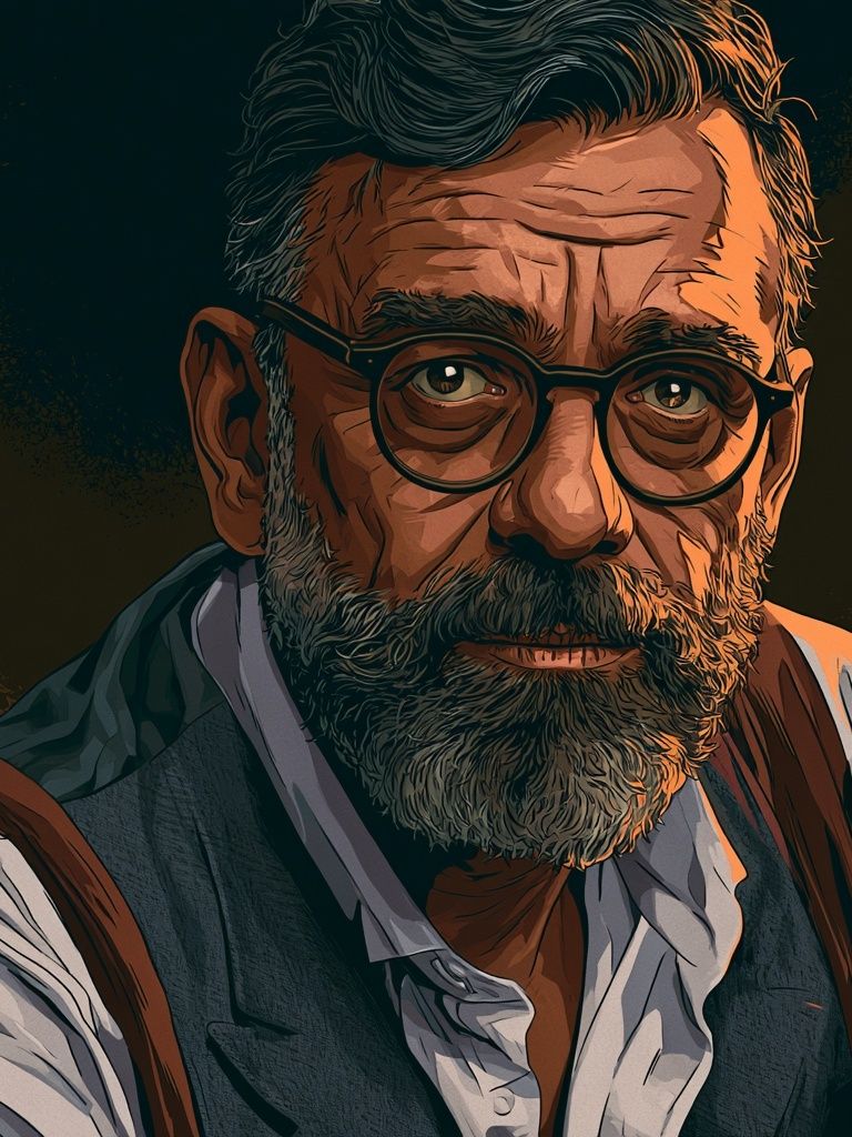 Bearded Man Portrait Illustration Poster. poster detail
