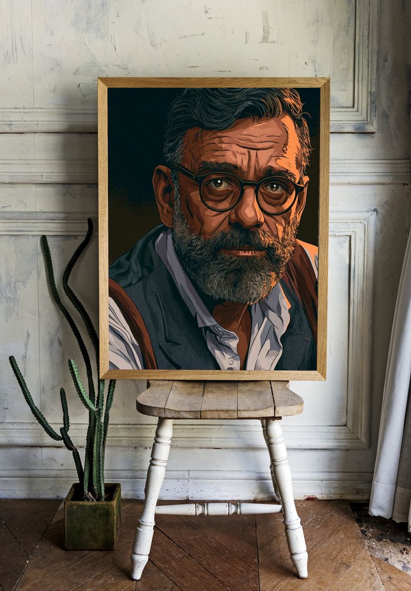 Bearded Man Portrait Illustration Poster. room preview