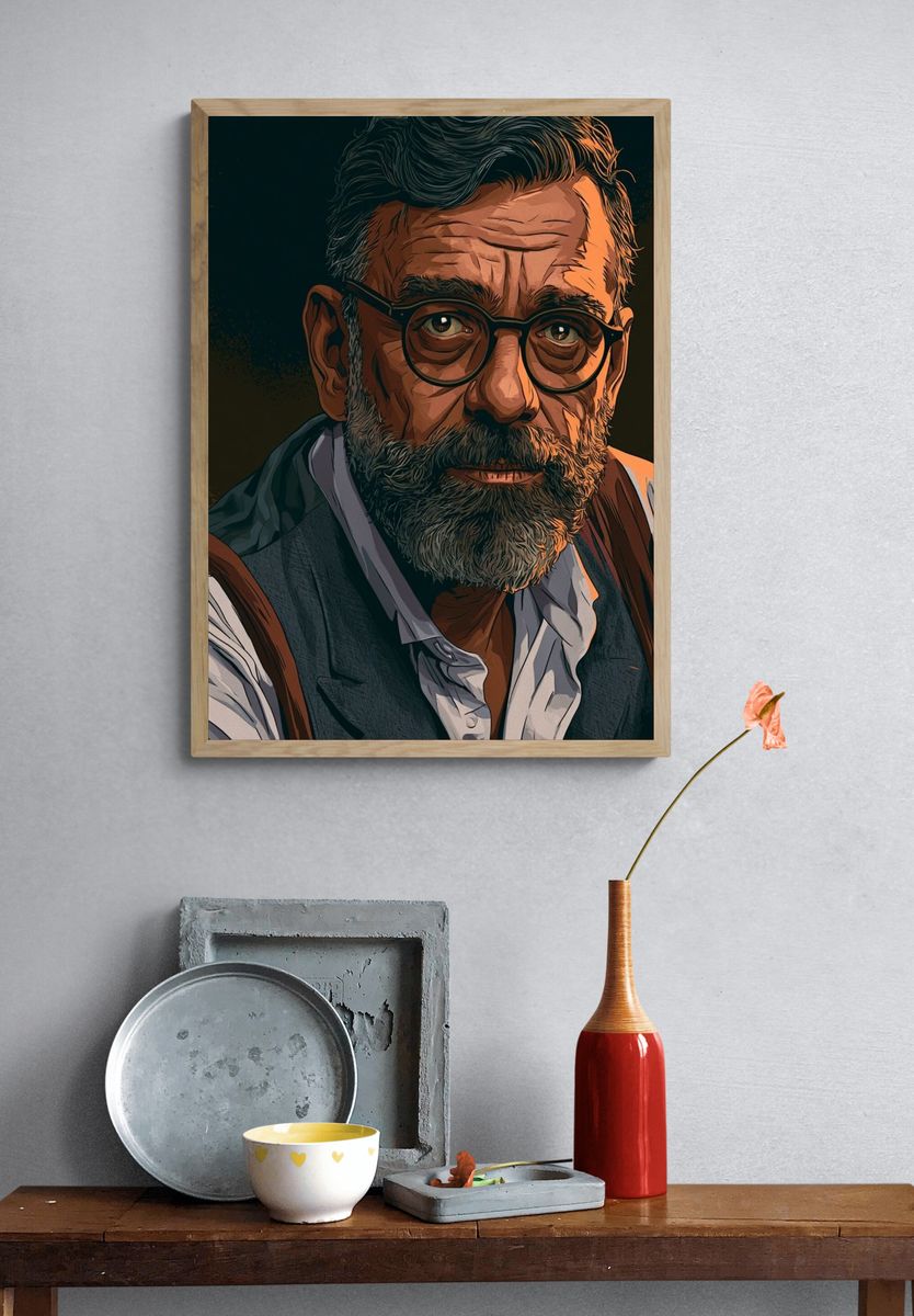 Bearded Man Portrait Illustration Poster. — room view 3