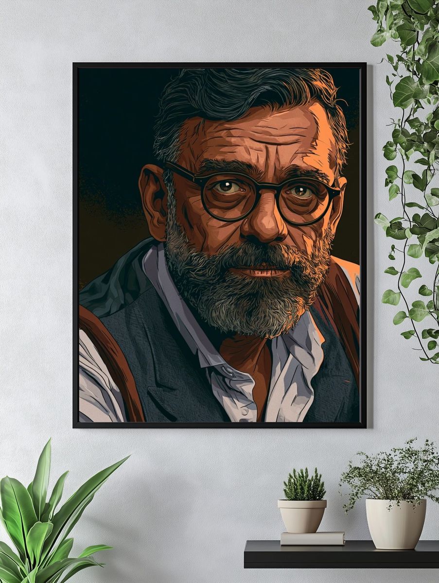 Bearded Man Portrait Illustration Poster. — room view 4