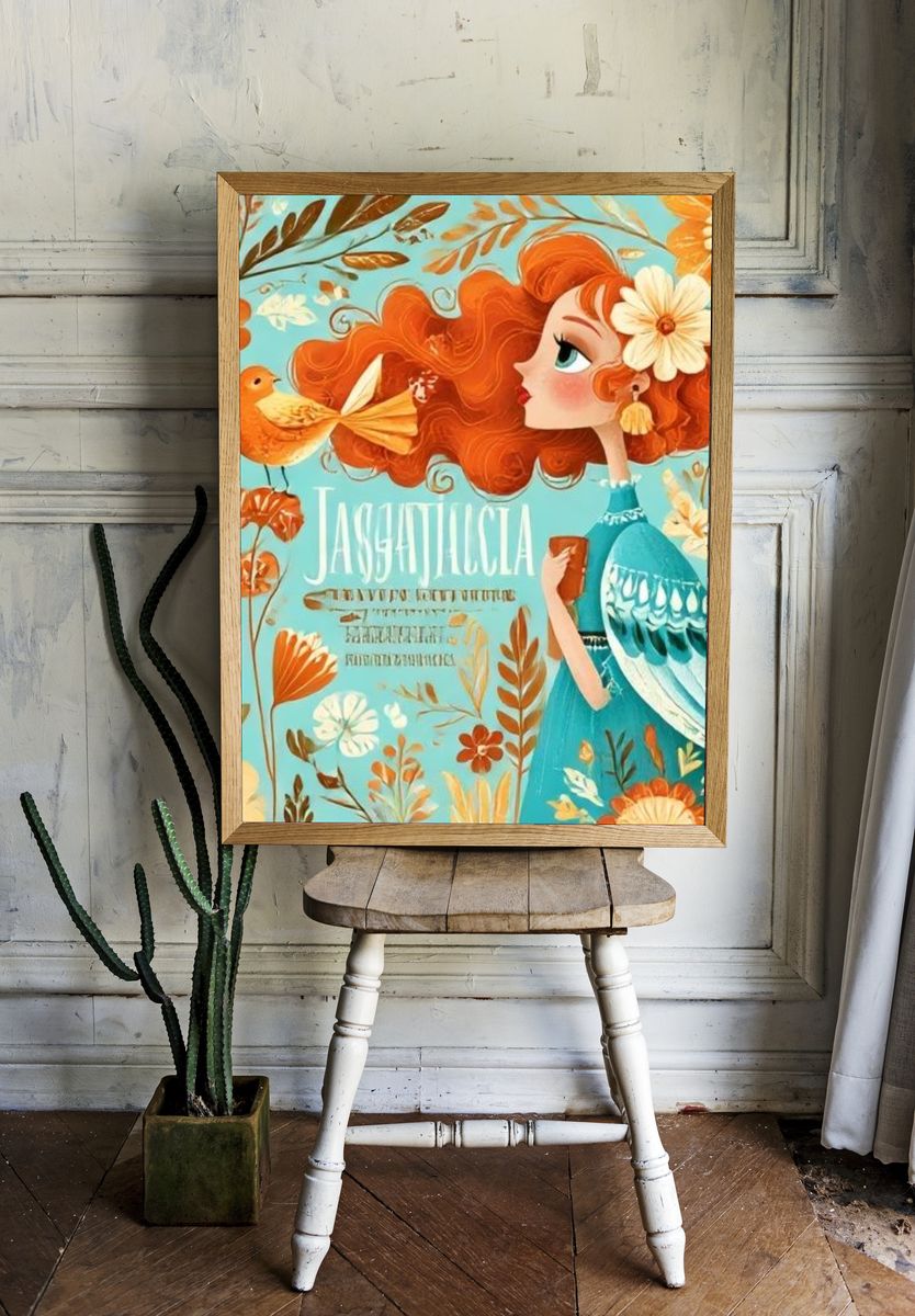 Jasminia Floral Girl Illustration Poster. — room view 1