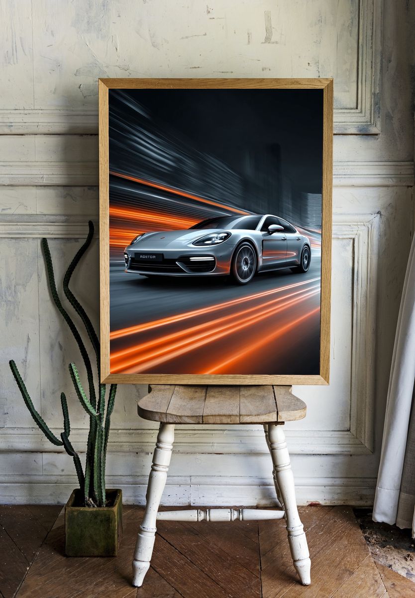 Silver Sports Car Motion Poster. — room view 1