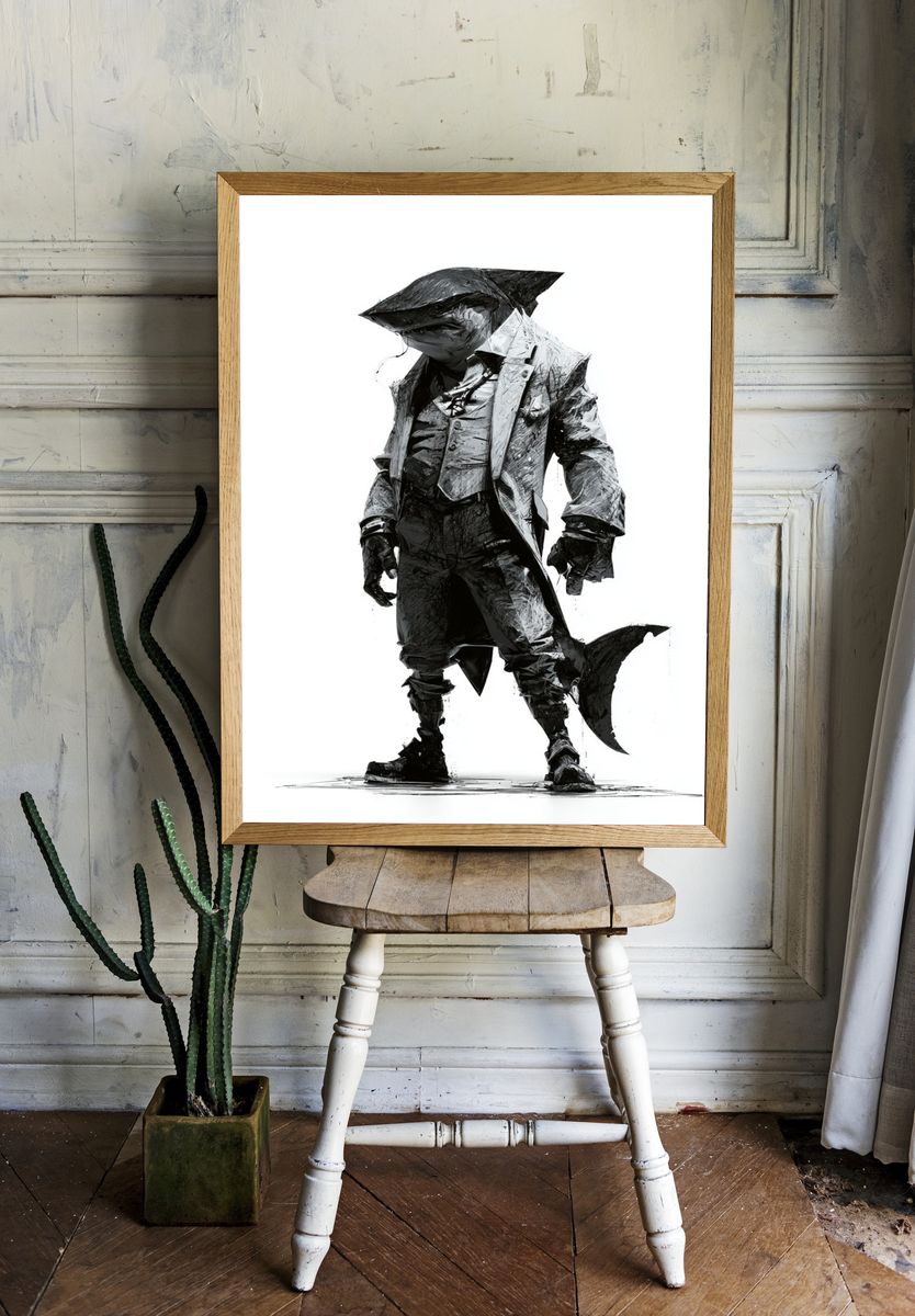 Shark Gentleman Illustration Poster. — room view 1