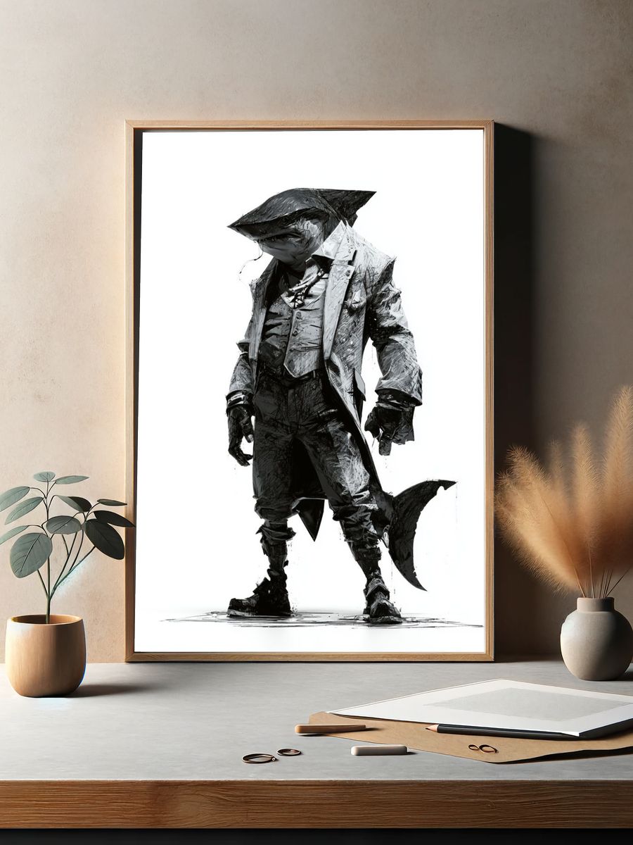 Shark Gentleman Illustration Poster. — room view 2