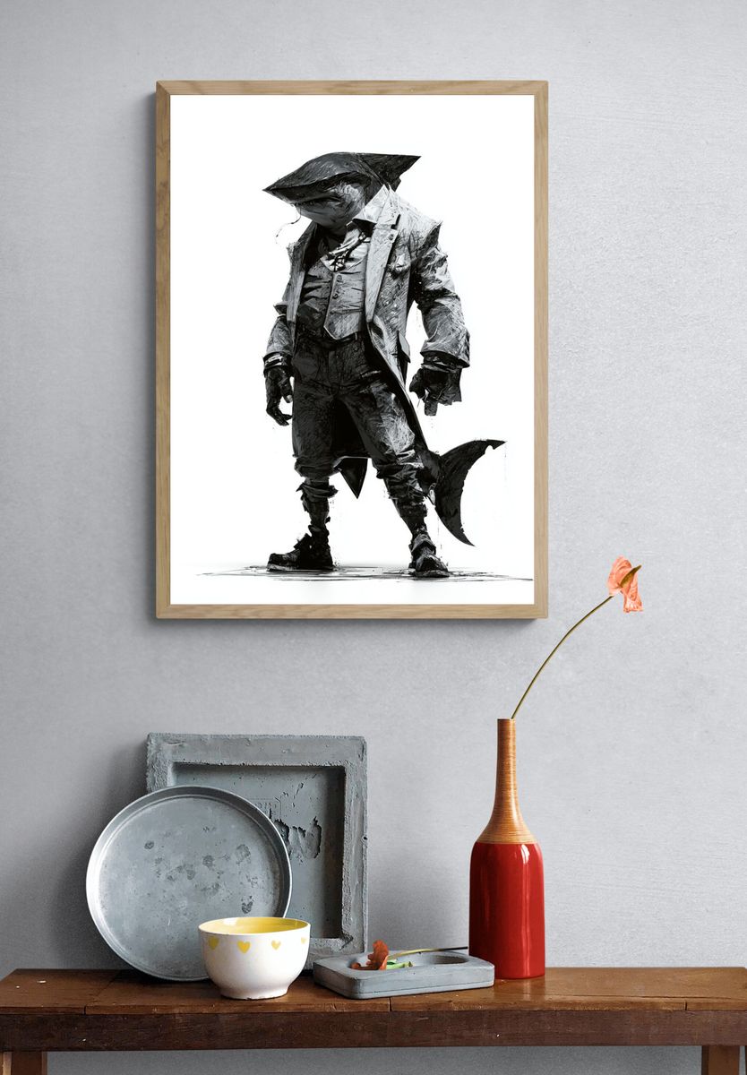 Shark Gentleman Illustration Poster. — room view 3