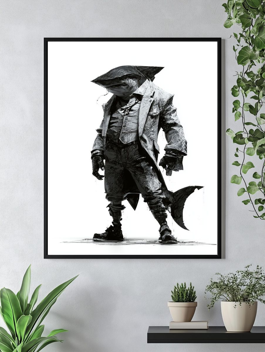 Shark Gentleman Illustration Poster. — room view 4