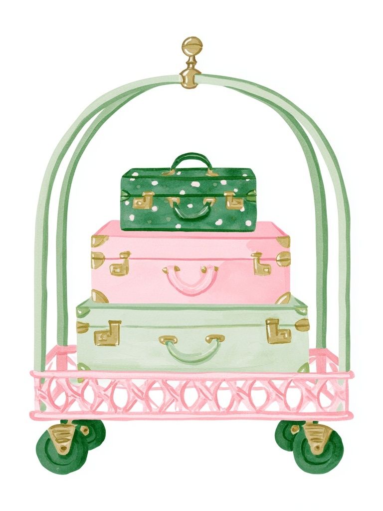 Pastel Luggage Cart Illustration Print. poster — illustration art