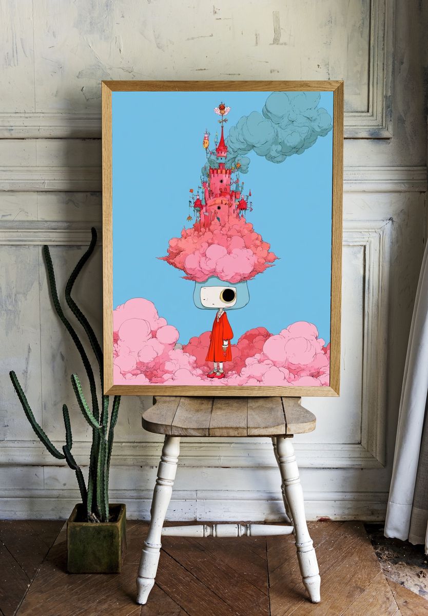 Surreal Castle Girl Illustration Print. — room view 1