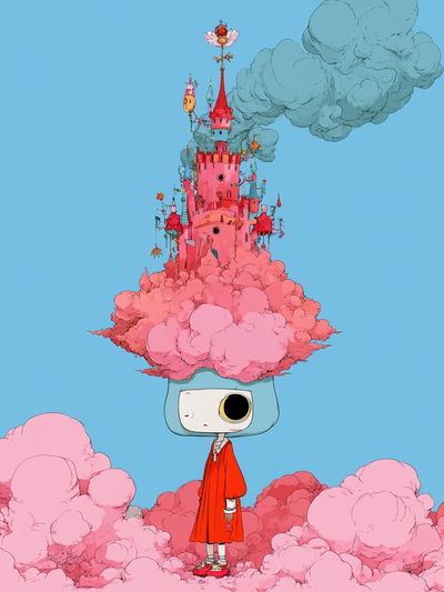 Surreal Castle Girl Illustration Print. poster