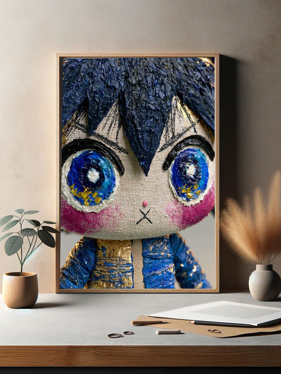 Blue Plush Character Illustration Poster. — room view 2