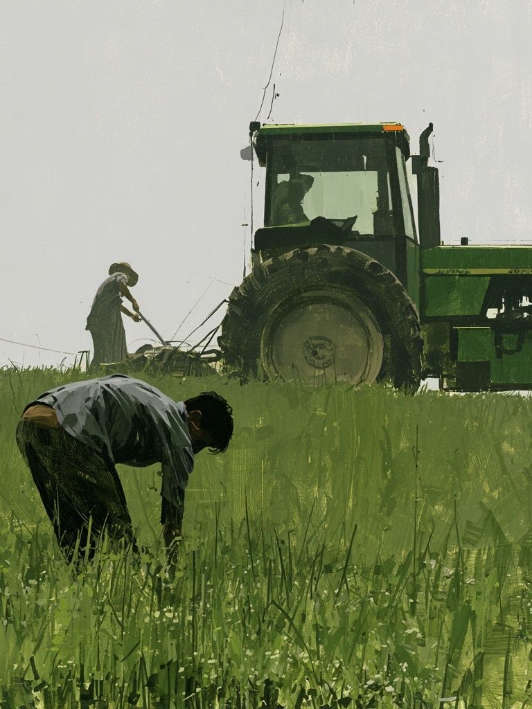 Farm Workers in Field Illustration Poster. poster detail