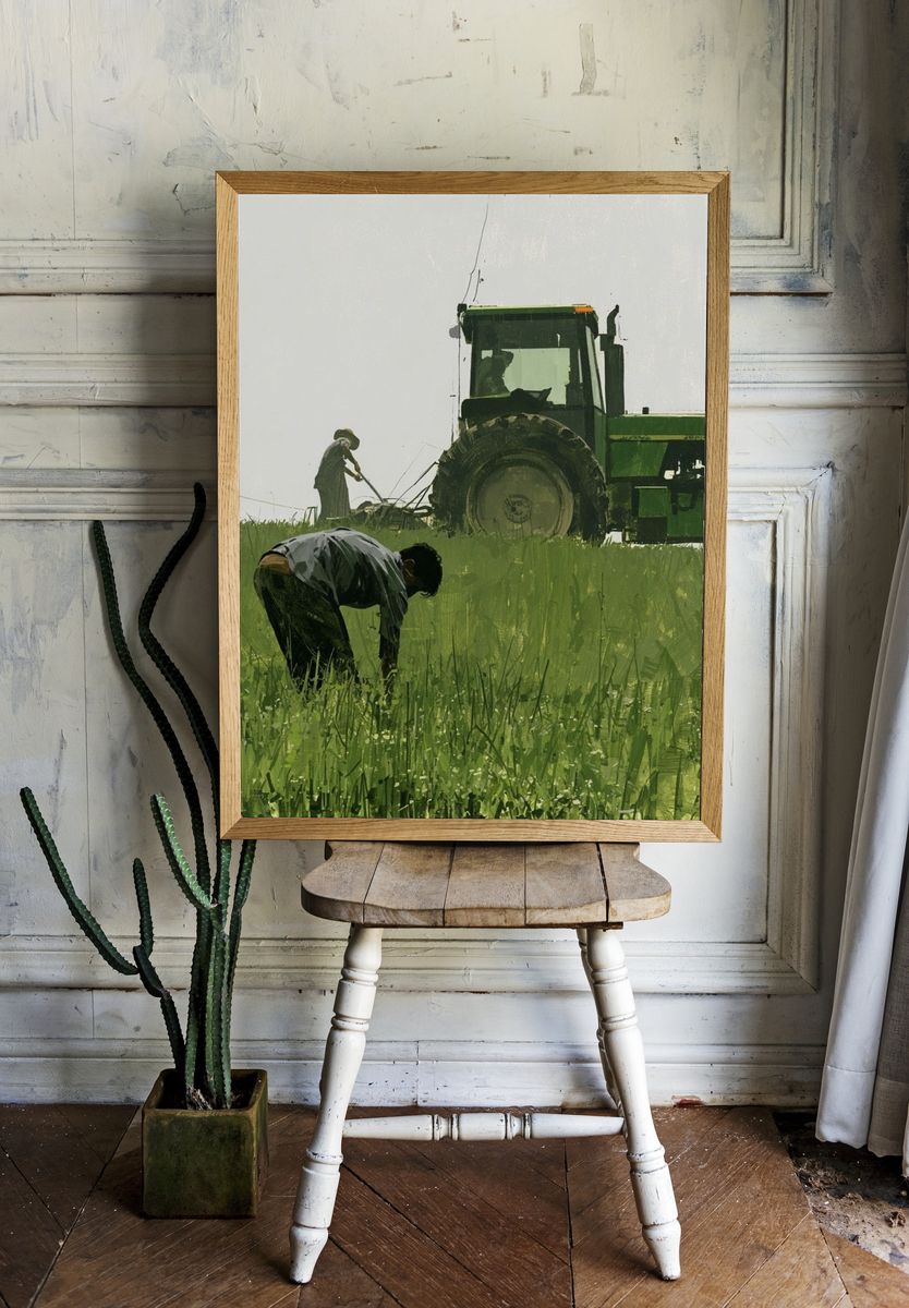 Farm Workers in Field Illustration Poster. — room view 1