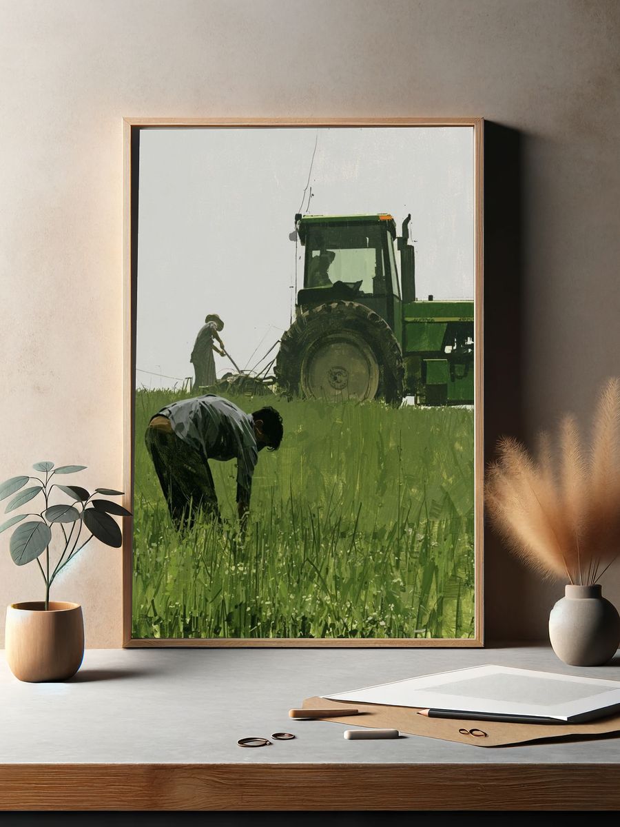 Farm Workers in Field Illustration Poster. — room view 2
