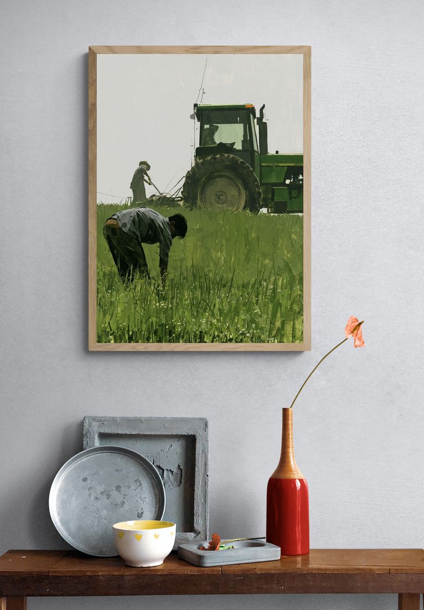 Farm Workers in Field Illustration Poster. — room view 3