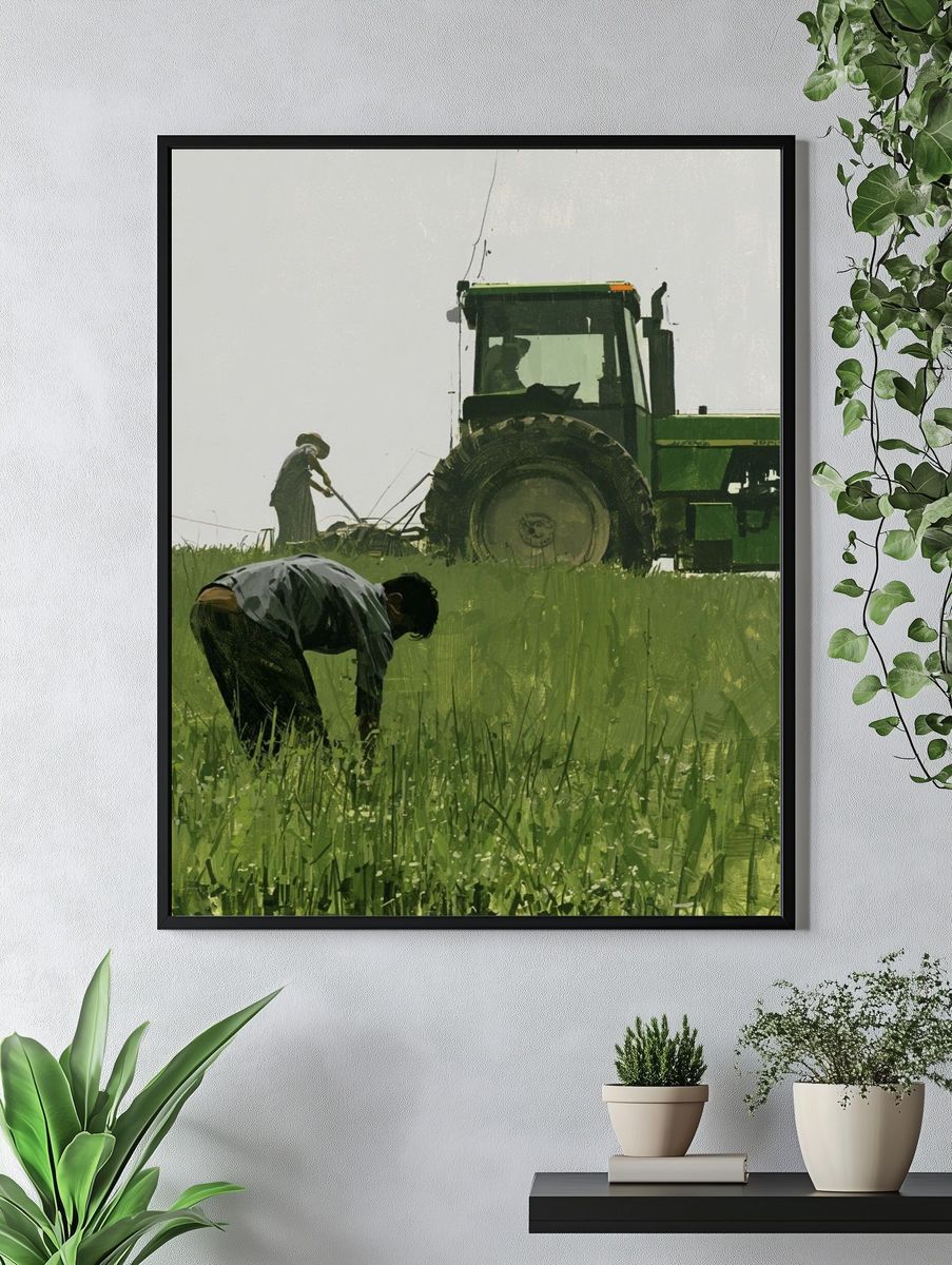 Farm Workers in Field Illustration Poster. — room view 4