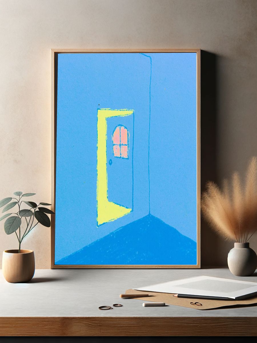 Blue Room Door Illustration Poster. — room view 2