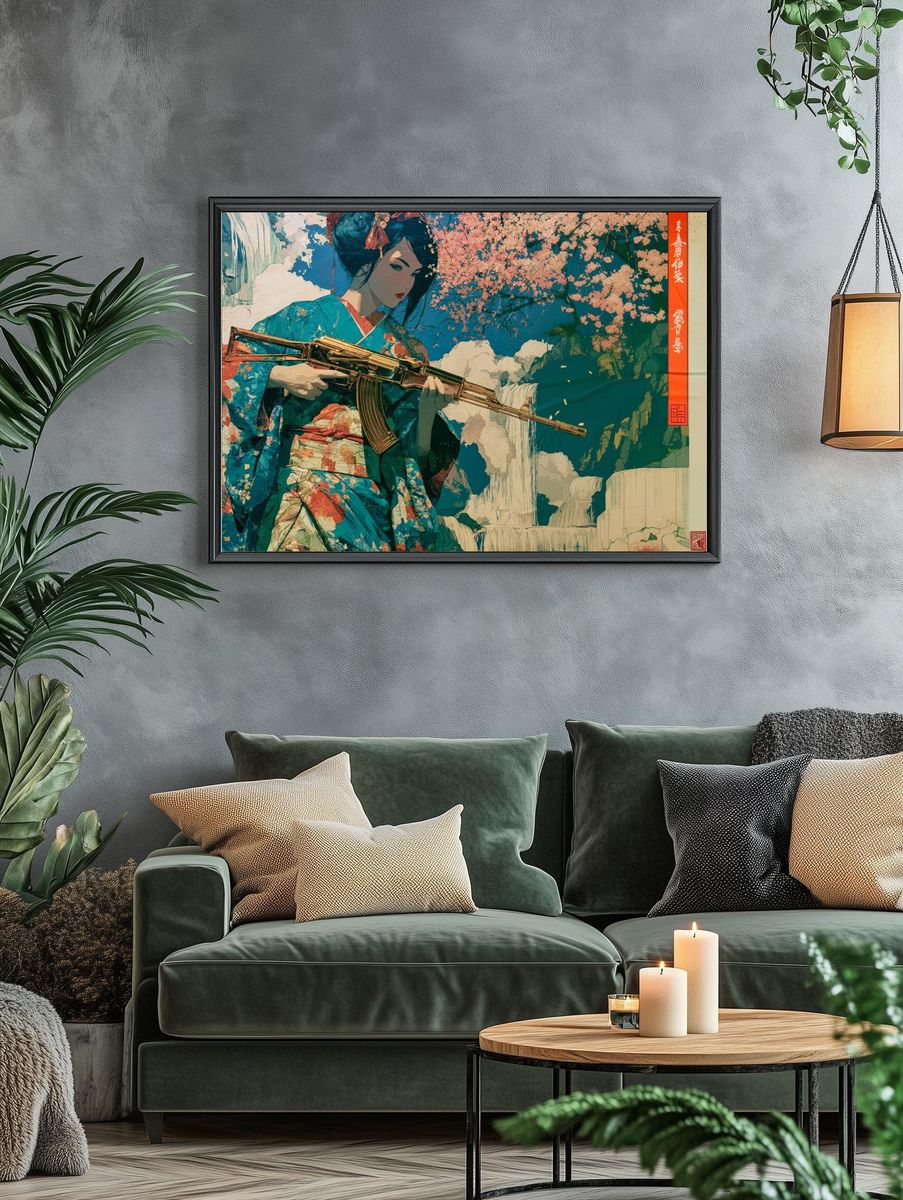 Geisha with Rifle Illustration Poster. — room view 4