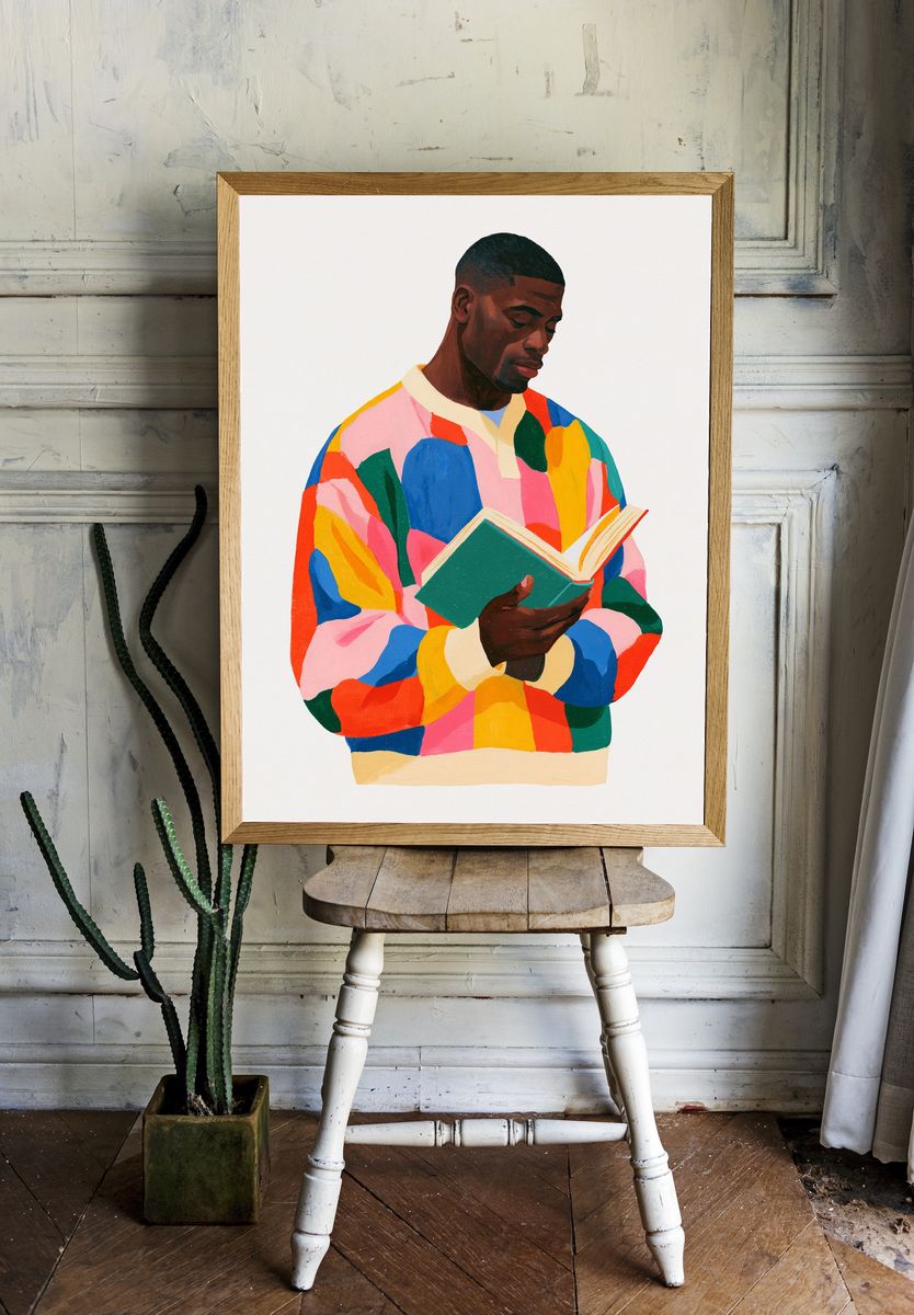 Reading Man Portrait Print. — room view 1