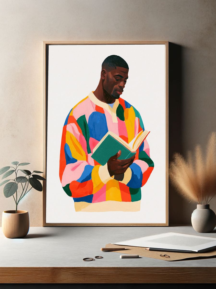 Reading Man Portrait Print. — room view 2