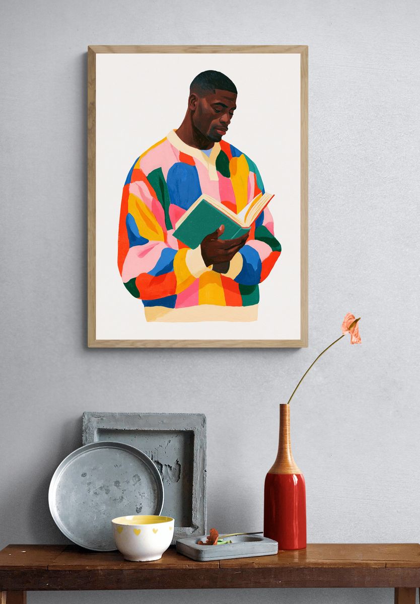 Reading Man Portrait Print. — room view 3