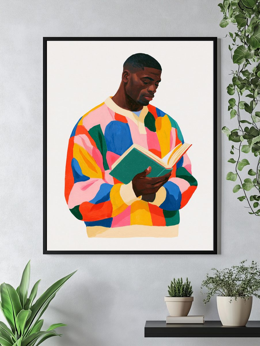 Reading Man Portrait Print. — room view 4