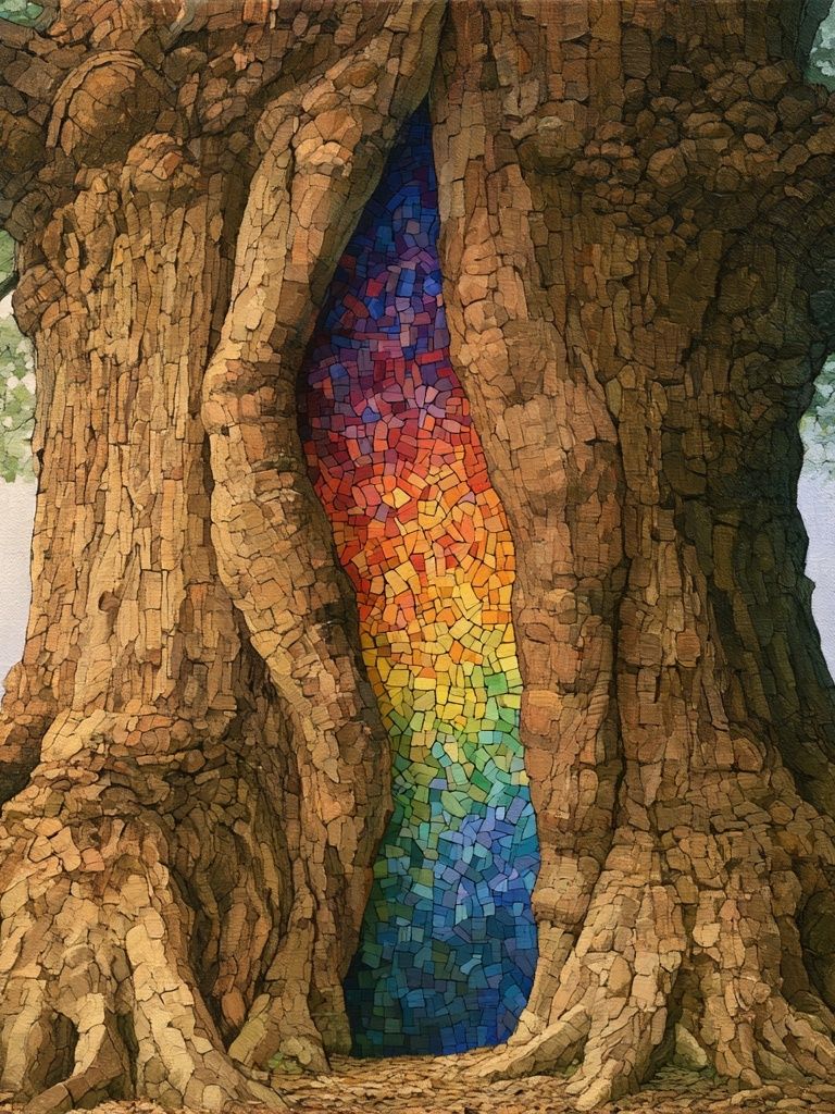 Rainbow Tree Trunk Illustration Poster. poster detail