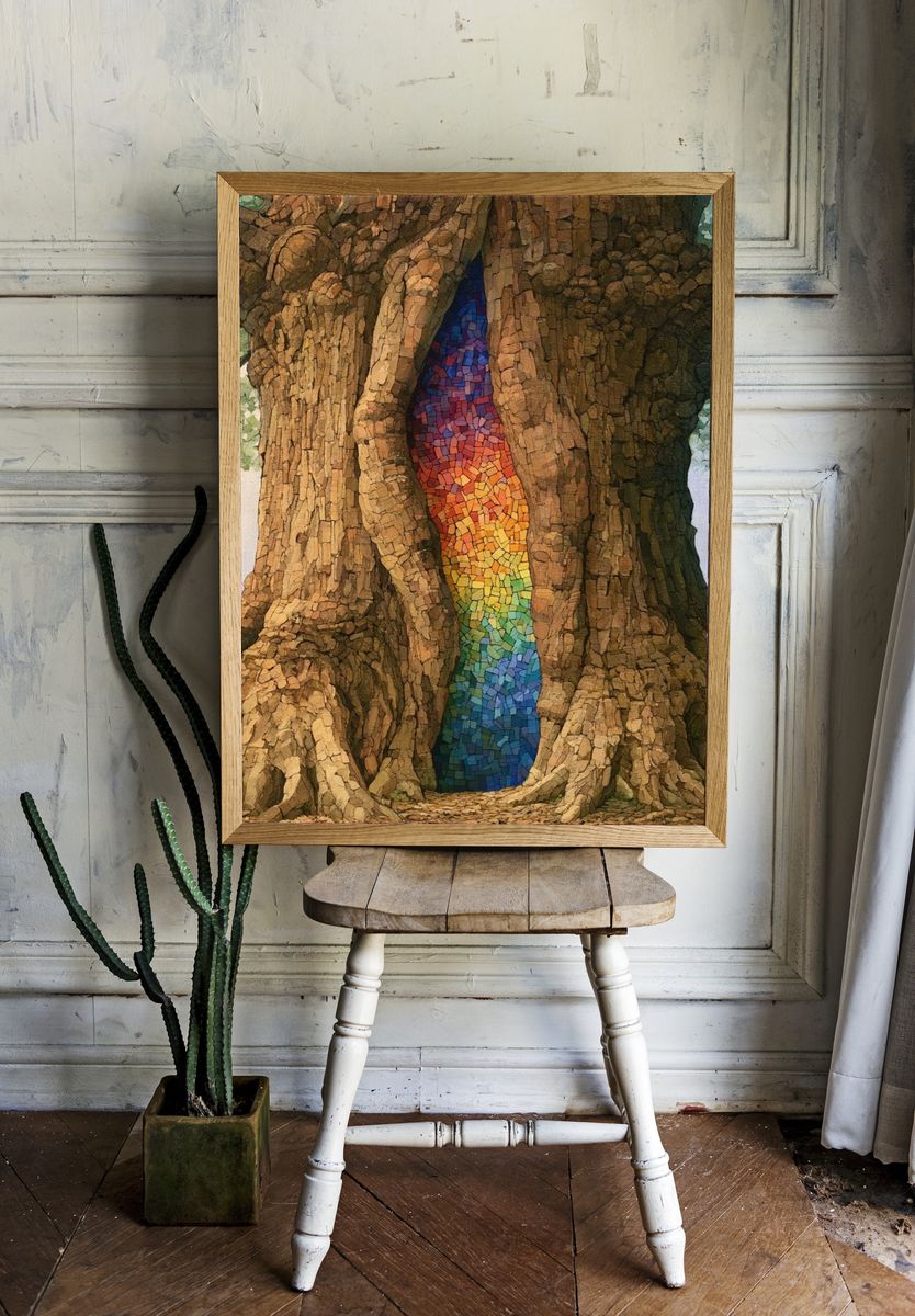 Rainbow Tree Trunk Illustration Poster. room preview