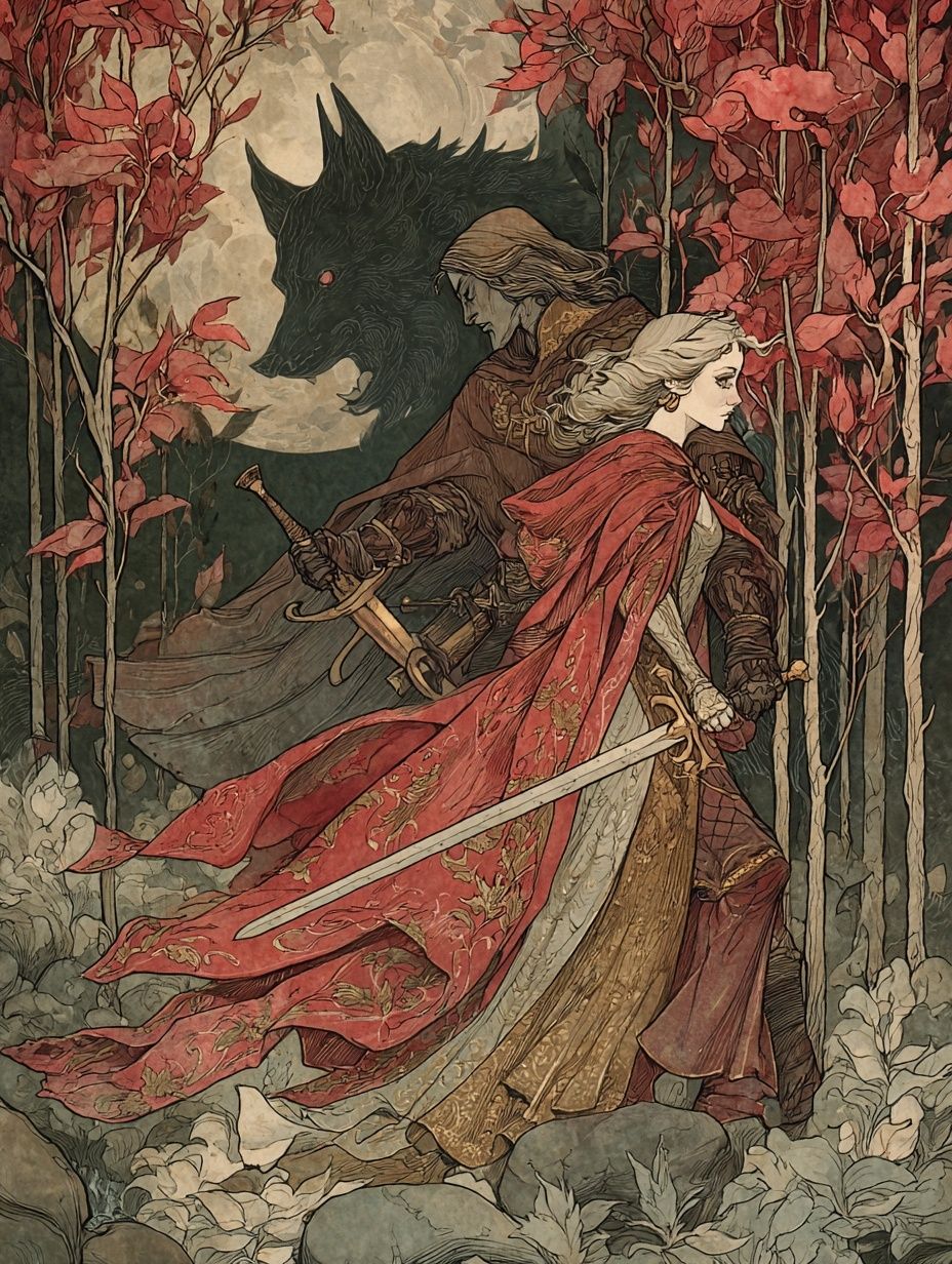 Fantasy Warrior and Wolf — Illustration Print. poster — illustration art