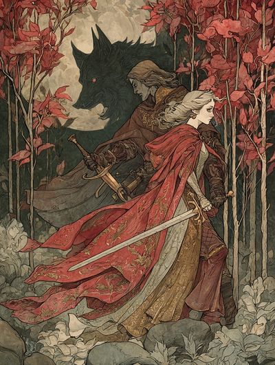 Fantasy Warrior and Wolf