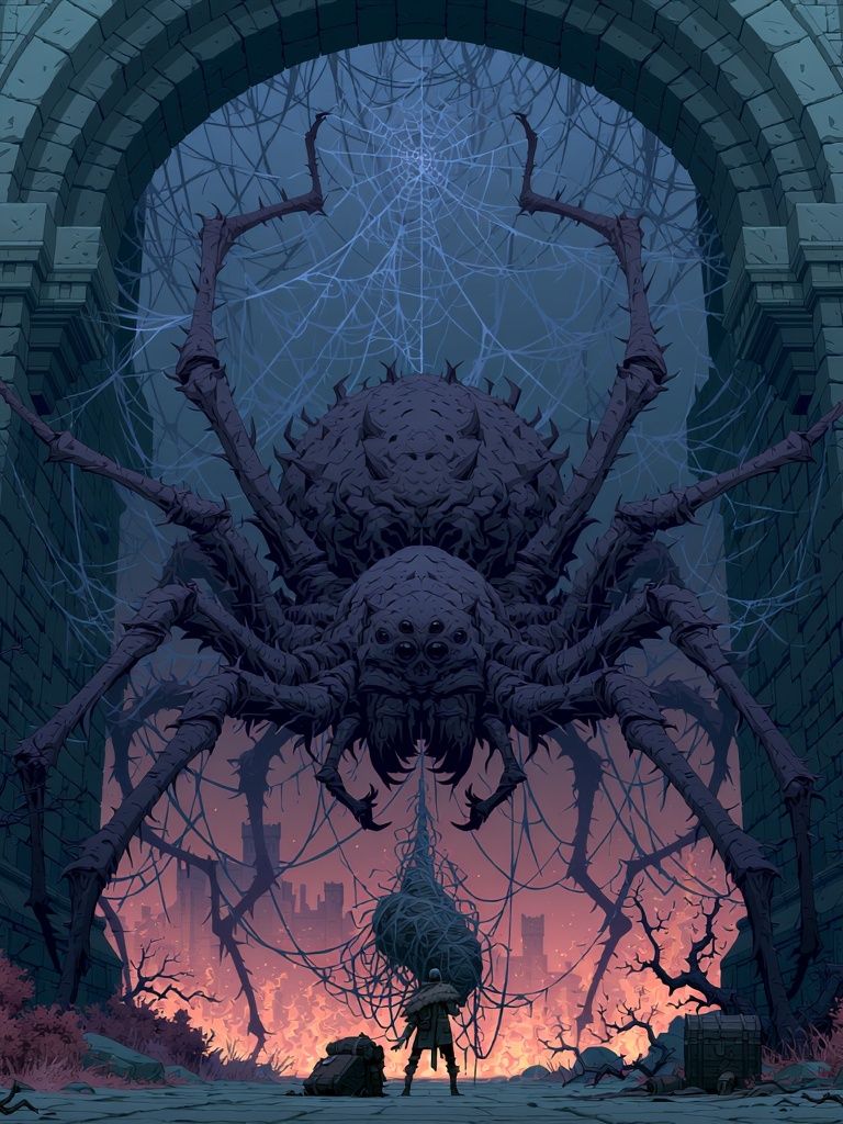 Giant Spider Ruins Fantasy Poster. poster — illustration art