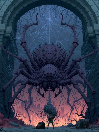 Giant Spider Ruins Fantasy Poster. poster