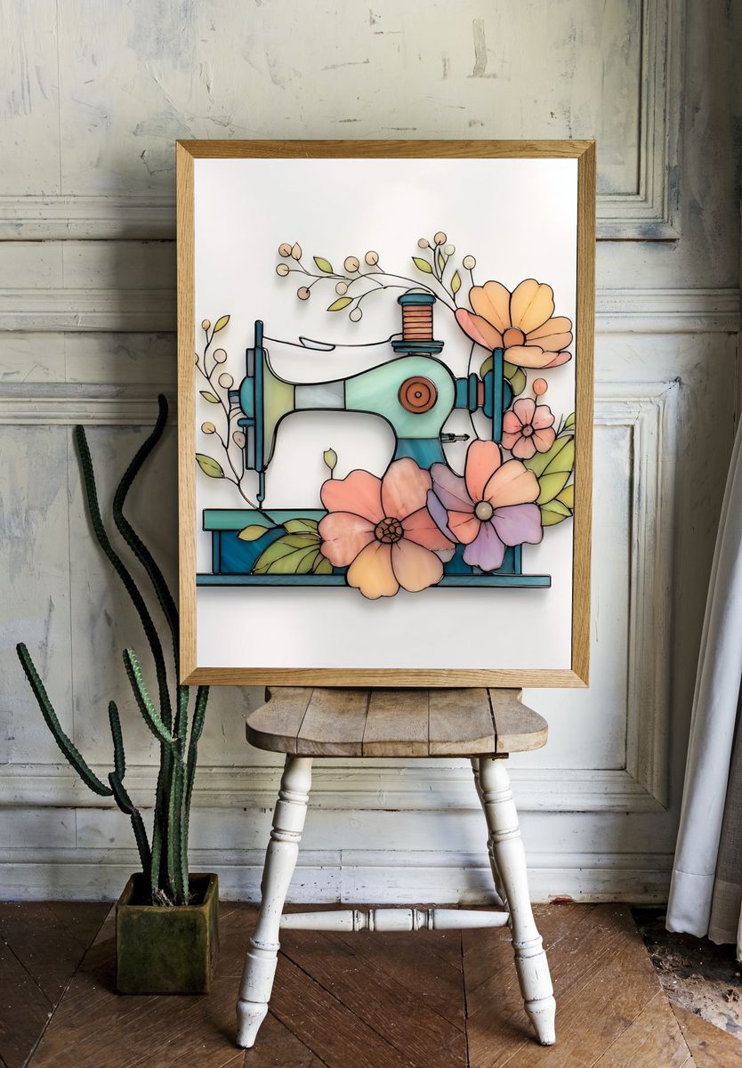 Sewing Machine Floral Stained Glass Poster. room preview