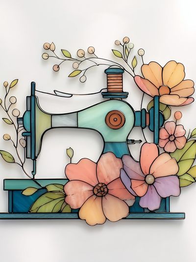 Sewing Machine Floral Stained Glass Poster. poster print