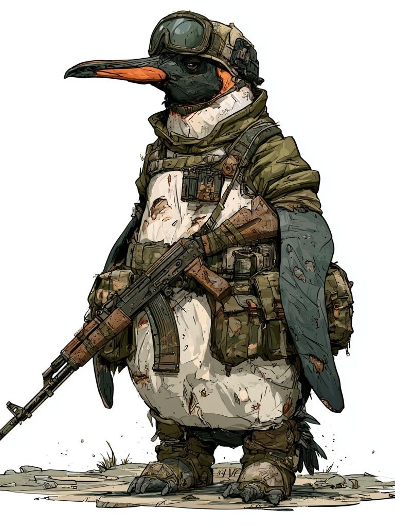 Armed Penguin Illustration Poster. poster — illustration art