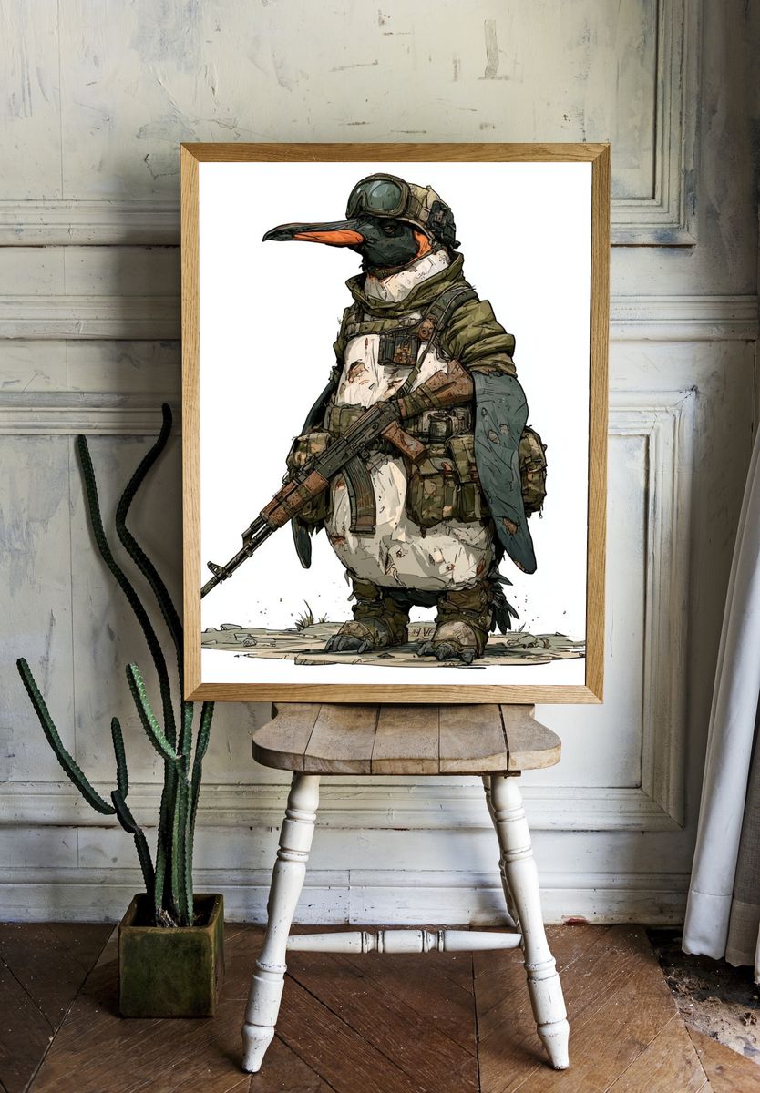 Armed Penguin Illustration Poster. room preview