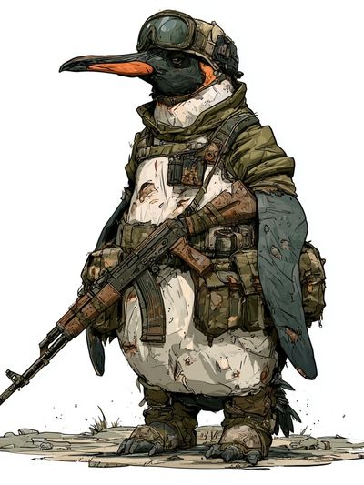 Armed Penguin Illustration Poster. poster