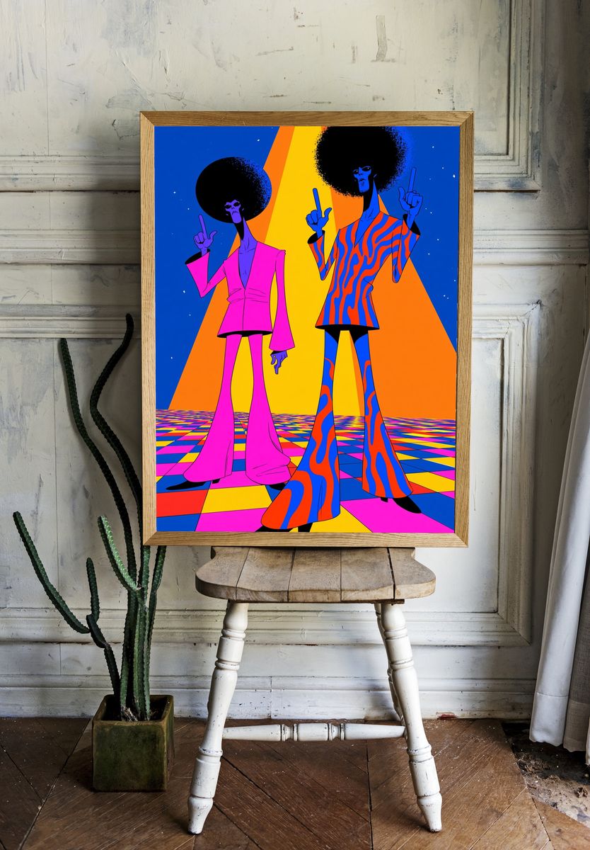 Psychedelic Funk Duo Illustration Poster. — room view 1