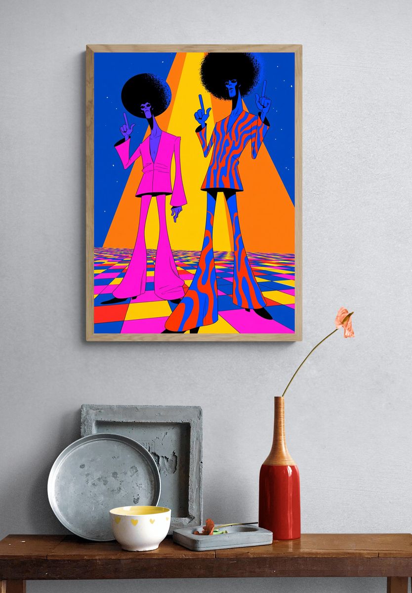 Psychedelic Funk Duo Illustration Poster. — room view 3