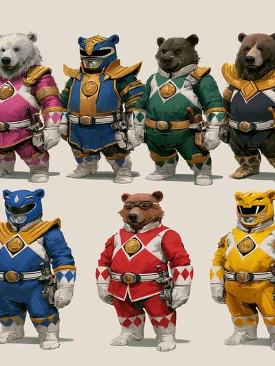 Power Rangers Bears Illustration Poster.