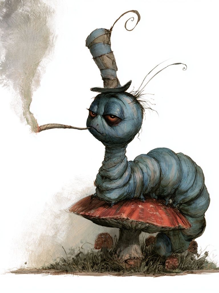 Surreal Caterpillar Mushroom Print. poster — illustration art