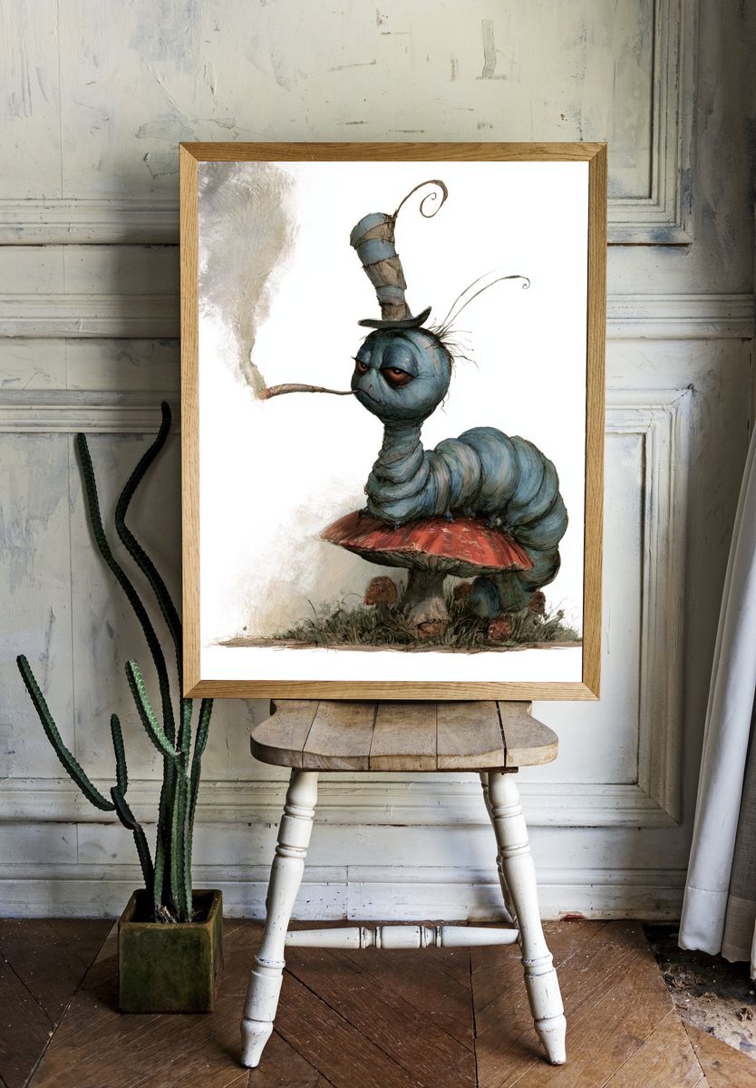 Surreal Caterpillar Mushroom Print. — room view 1
