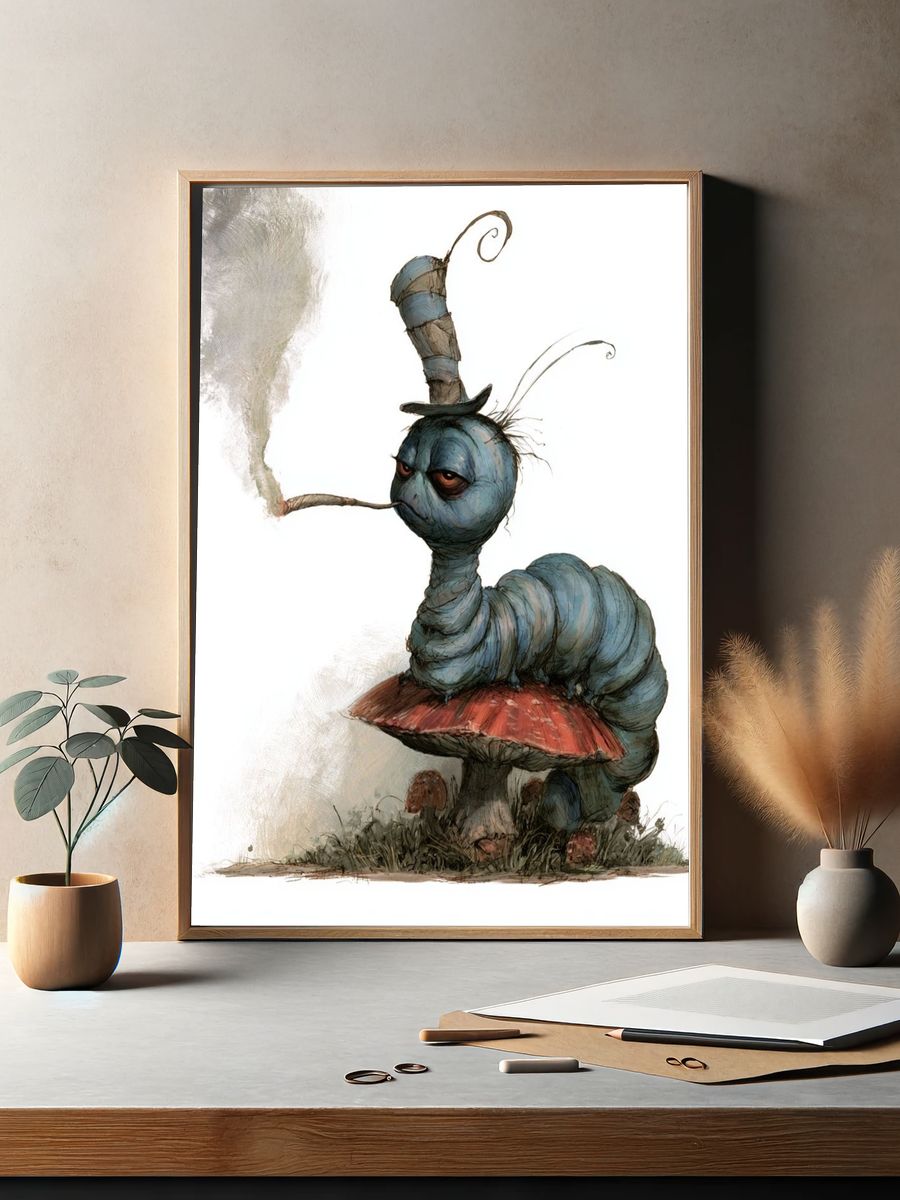 Surreal Caterpillar Mushroom Print. — room view 2