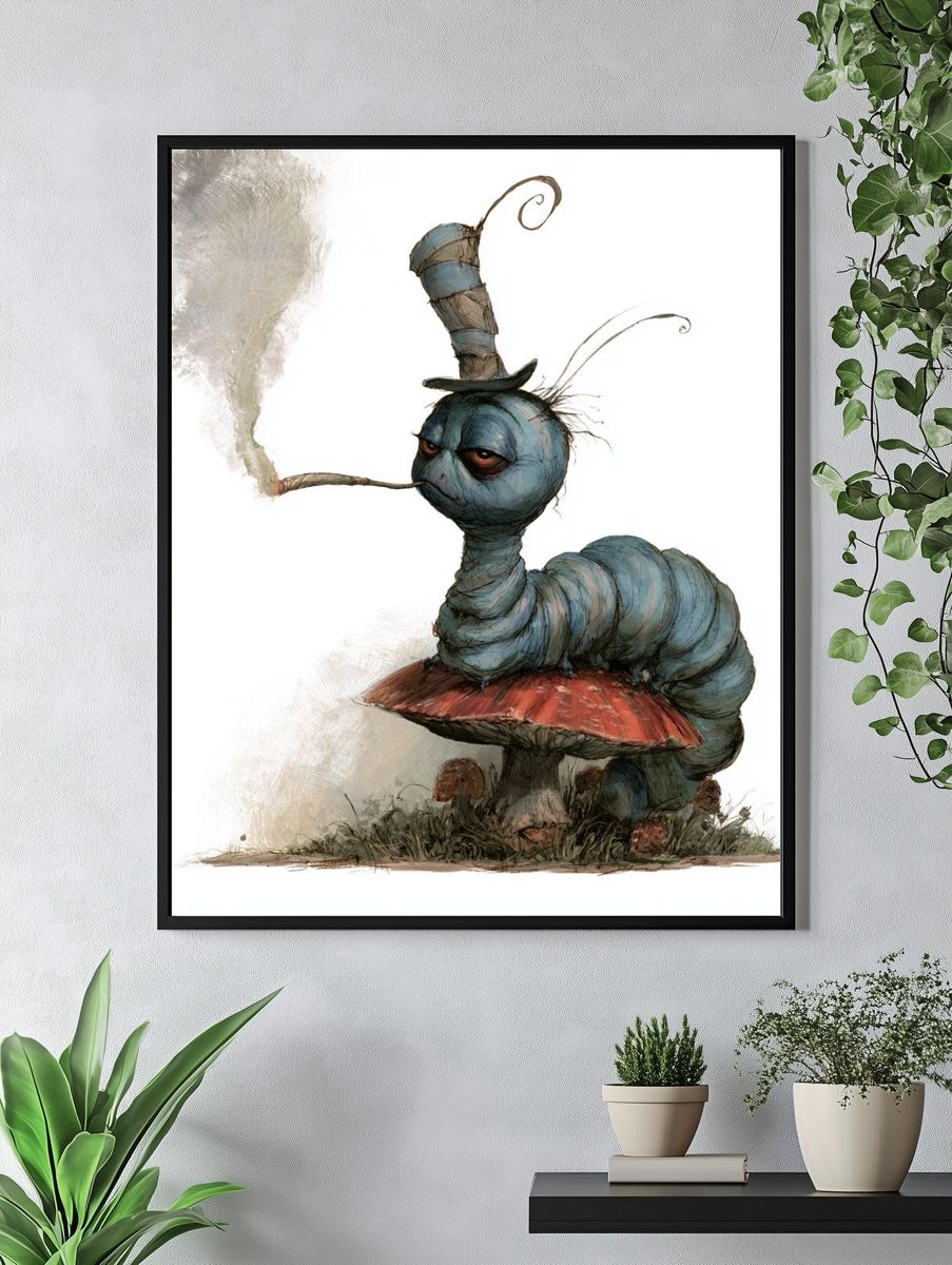 Surreal Caterpillar Mushroom Print. — room view 4