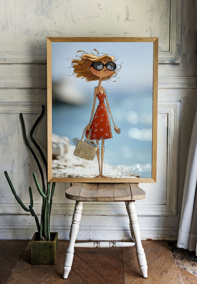 Beach Girl Illustration Poster. room preview