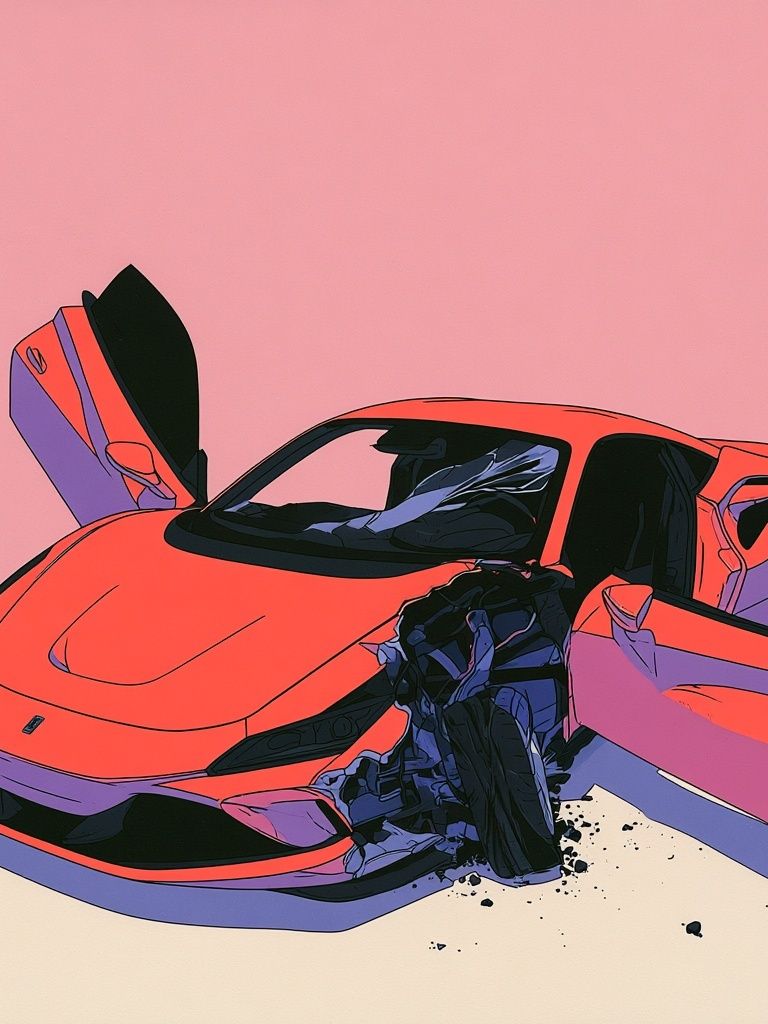 Crashed Supercar Digital Art Poster. poster detail