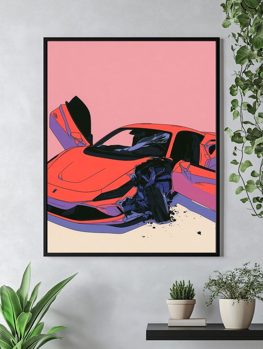 Crashed Supercar Digital Art Poster. — room view 4