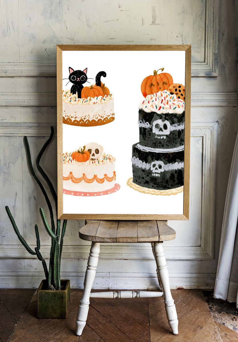 Halloween Cake Watercolor Print. — room view 1