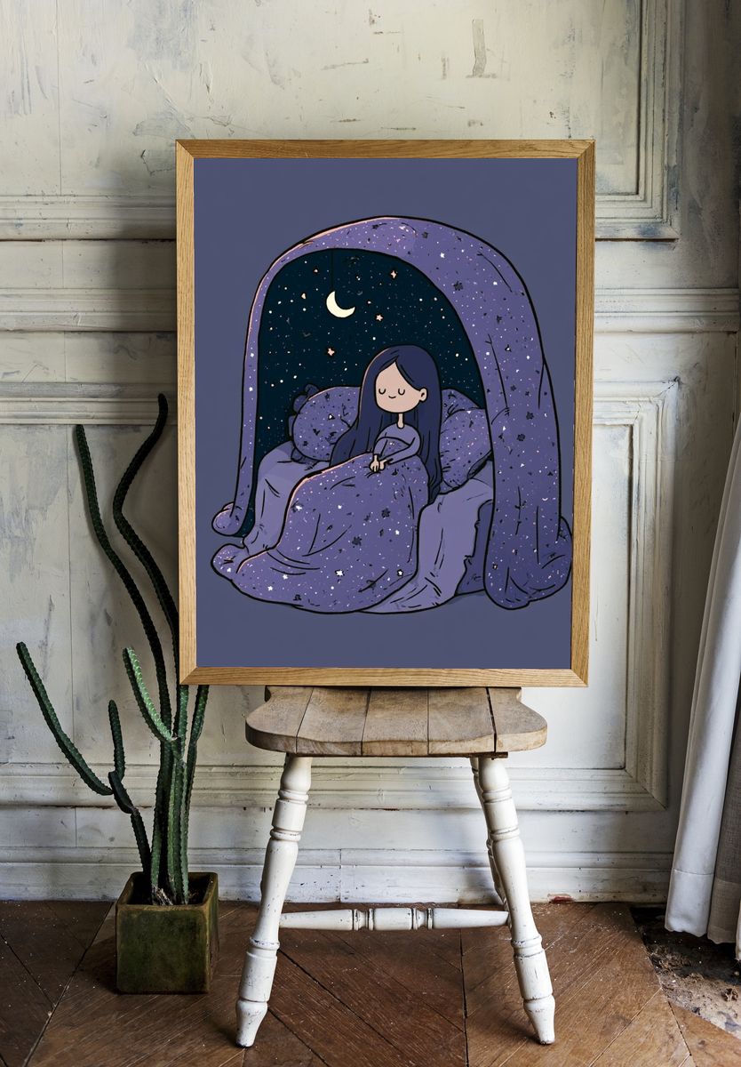 Dreamy Moonlit Sleep Illustration Poster. — room view 1