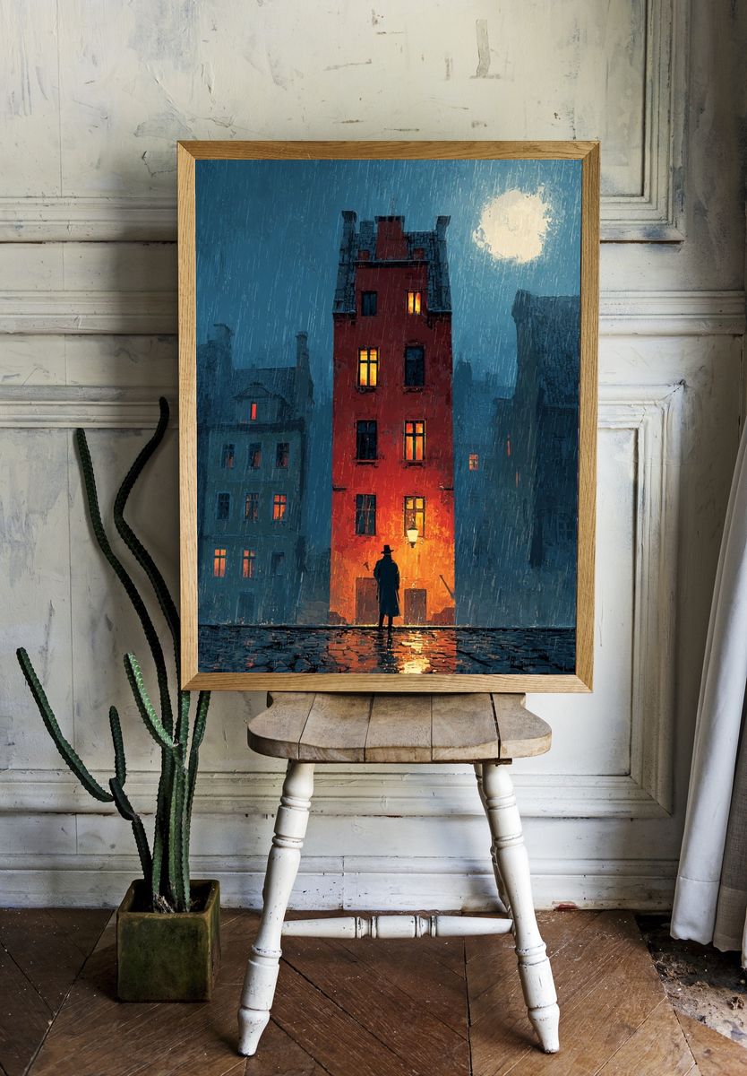 Rainy City Night Illustration Poster. room preview