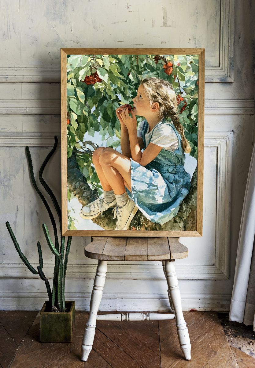 Cherry Tree Girl Watercolor Print. — room view 1